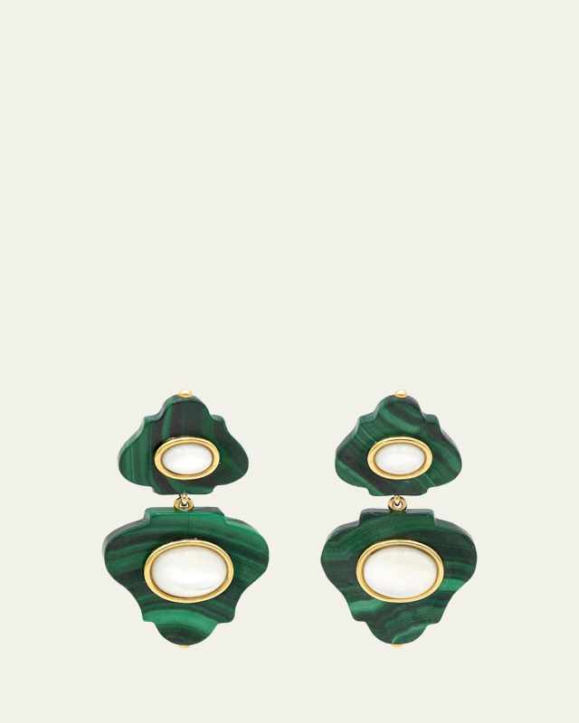 Window of Light Earrings with Malachite and Mother of Pearl